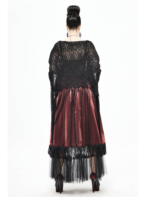 Black Gothic Tassels Hem Lace Shawl