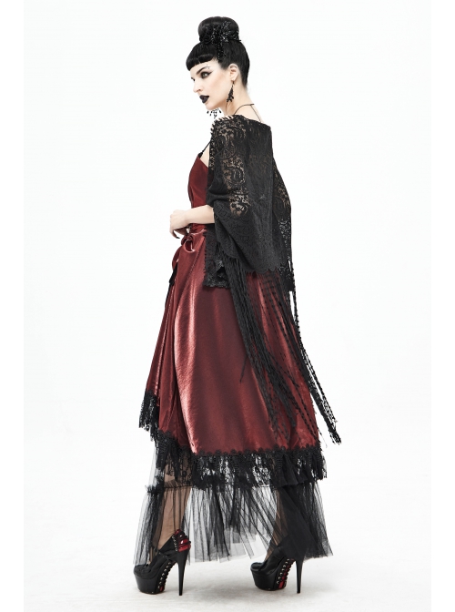 Black Gothic Tassels Hem Lace Shawl