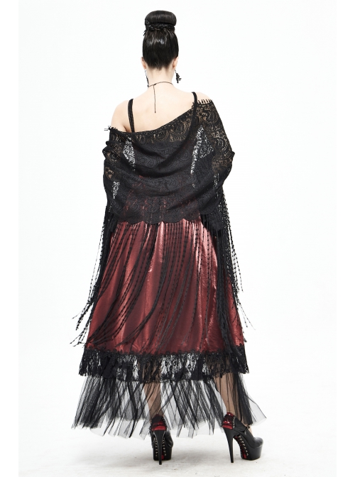 Black Gothic Tassels Hem Lace Shawl