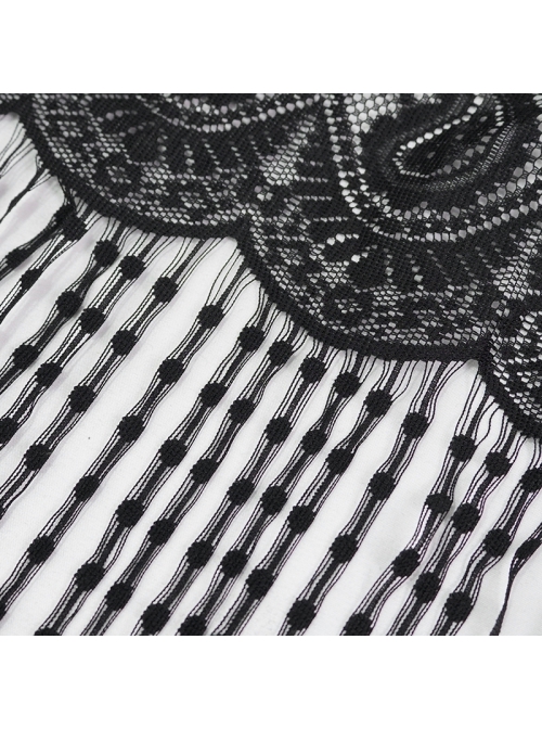 Black Gothic Tassels Hem Lace Shawl