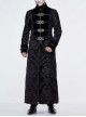 Stand-Up Collar Front Chest Metal Buckle Ribbon Black Gothic Jacquard Velvet Long Coat