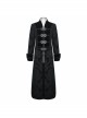 Stand-Up Collar Front Chest Metal Buckle Ribbon Black Gothic Jacquard Velvet Long Coat