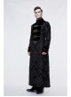 Stand-Up Collar Front Chest Metal Buckle Ribbon Black Gothic Jacquard Velvet Long Coat