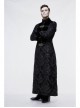 Stand-Up Collar Front Chest Metal Buckle Ribbon Black Gothic Jacquard Velvet Long Coat