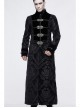 Stand-Up Collar Front Chest Metal Buckle Ribbon Black Gothic Jacquard Velvet Long Coat