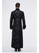 Stand-Up Collar Front Chest Metal Buckle Ribbon Black Gothic Jacquard Velvet Long Coat