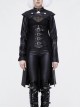 Front Chest Cross Loop Waist Metal Buckle Black Punk Rough-Textured Leather Coat