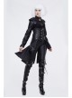 Front Chest Cross Loop Waist Metal Buckle Black Punk Rough-Textured Leather Coat