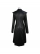 Front Chest Cross Loop Waist Metal Buckle Black Punk Rough-Textured Leather Coat