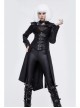 Front Chest Cross Loop Waist Metal Buckle Black Punk Rough-Textured Leather Coat
