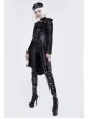 Front Chest Cross Loop Waist Metal Buckle Black Punk Rough-Textured Leather Coat