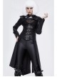 Front Chest Cross Loop Waist Metal Buckle Black Punk Rough-Textured Leather Coat
