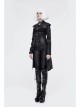 Front Chest Cross Loop Waist Metal Buckle Black Punk Rough-Textured Leather Coat