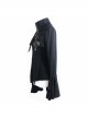 Fake Two-Piece Front Chest Metal Buckle Leather Strap Flare Sleeve Black Punk Fleece Knit Coat