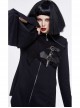 Fake Two-Piece Front Chest Metal Buckle Leather Strap Flare Sleeve Black Punk Fleece Knit Coat