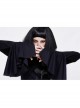 Fake Two-Piece Front Chest Metal Buckle Leather Strap Flare Sleeve Black Punk Fleece Knit Coat