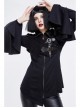 Fake Two-Piece Front Chest Metal Buckle Leather Strap Flare Sleeve Black Punk Fleece Knit Coat
