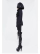 Fake Two-Piece Front Chest Metal Buckle Leather Strap Flare Sleeve Black Punk Fleece Knit Coat