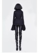 Fake Two-Piece Front Chest Metal Buckle Leather Strap Flare Sleeve Black Punk Fleece Knit Coat