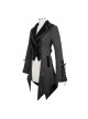 Front Decals Metal Button Lace-Up Cuff Dovetail Hem Black Gothic Striped Jacquard Coat
