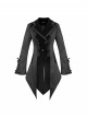 Front Decals Metal Button Lace-Up Cuff Dovetail Hem Black Gothic Striped Jacquard Coat