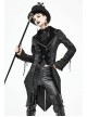 Front Decals Metal Button Lace-Up Cuff Dovetail Hem Black Gothic Striped Jacquard Coat