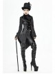 Front Decals Metal Button Lace-Up Cuff Dovetail Hem Black Gothic Striped Jacquard Coat