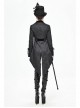 Front Decals Metal Button Lace-Up Cuff Dovetail Hem Black Gothic Striped Jacquard Coat