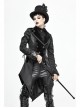 Front Decals Metal Button Lace-Up Cuff Dovetail Hem Black Gothic Striped Jacquard Coat