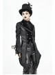 Front Decals Metal Button Lace-Up Cuff Dovetail Hem Black Gothic Striped Jacquard Coat