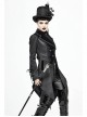 Front Decals Metal Button Lace-Up Cuff Dovetail Hem Black Gothic Striped Jacquard Coat