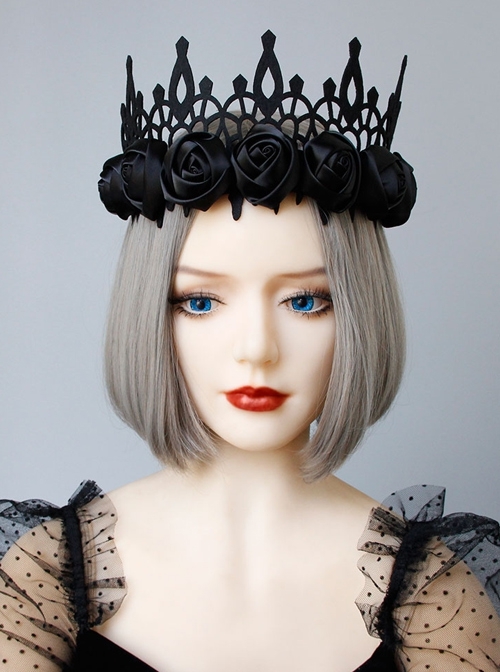 Black Gothic Retro Rose Fashion Queen Party Halloween King Crown Hairband
