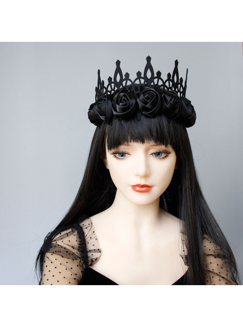 Black Gothic Retro Rose Fashion Queen Party Halloween King Crown Hairband