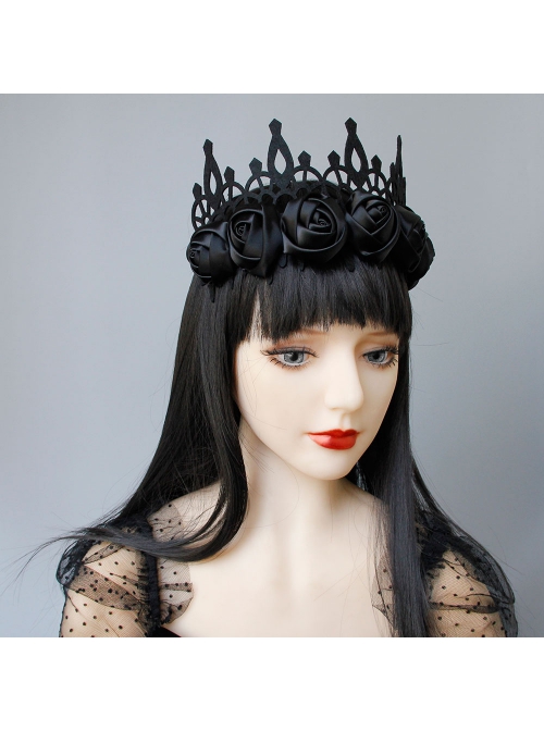 Black Gothic Retro Rose Fashion Queen Party Halloween King Crown Hairband