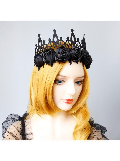 Black Gothic Retro Rose Fashion Queen Party Halloween King Crown Hairband