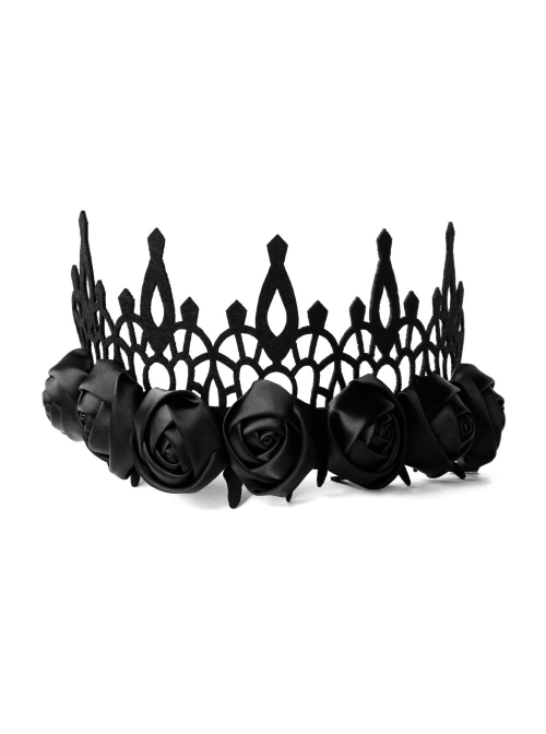 Black Gothic Retro Rose Fashion Queen Party Halloween King Crown Hairband