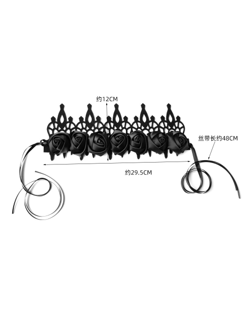 Black Gothic Retro Rose Fashion Queen Party Halloween King Crown Hairband