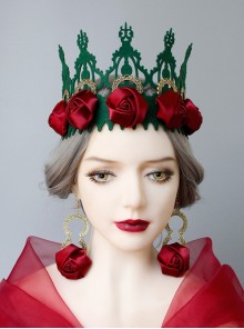 Fashion Retro Christmas Prom Red Rose Flower Festival Bride Girl Birthday Party Earrings