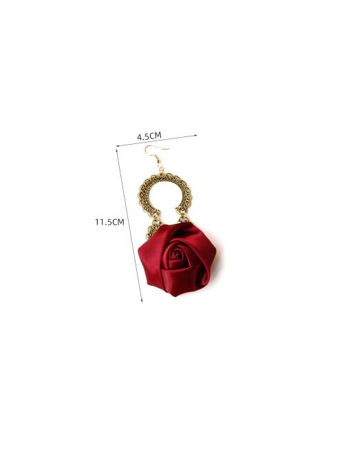 Fashion Retro Christmas Prom Red Rose Flower Festival Bride Girl Birthday Party Earrings