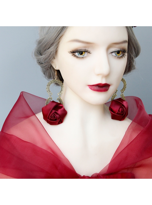 Fashion Retro Christmas Prom Red Rose Flower Festival Bride Girl Birthday Party Earrings