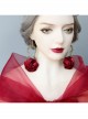 Fashion Retro Christmas Prom Red Rose Flower Festival Bride Girl Birthday Party Earrings