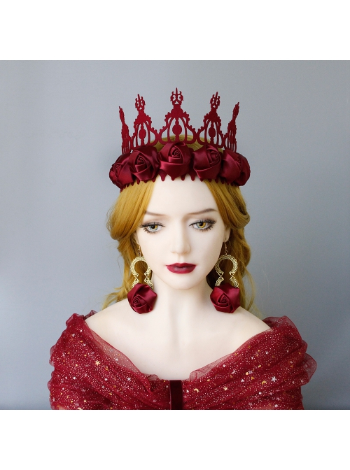 Fashion Retro Christmas Prom Red Rose Flower Festival Bride Girl Birthday Party Earrings