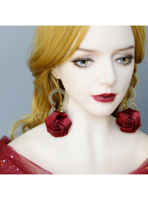 Fashion Retro Christmas Prom Red Rose Flower Festival Bride Girl Birthday Party Earrings