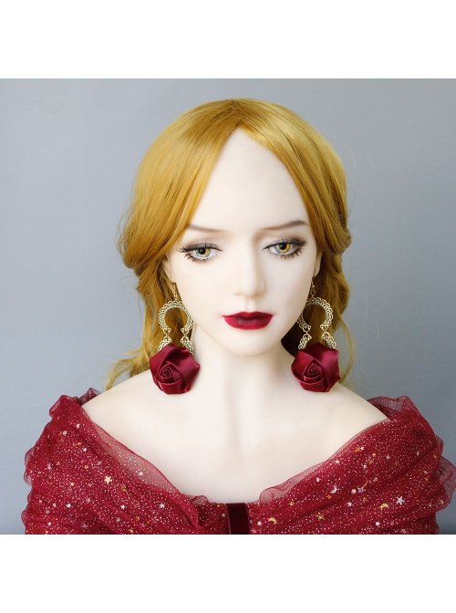 Fashion Retro Christmas Prom Red Rose Flower Festival Bride Girl Birthday Party Earrings