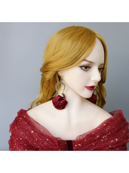 Fashion Retro Christmas Prom Red Rose Flower Festival Bride Girl Birthday Party Earrings