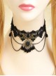 Gothic Fashion Retro Female Black Tassel Lace Flower Pearl Choker