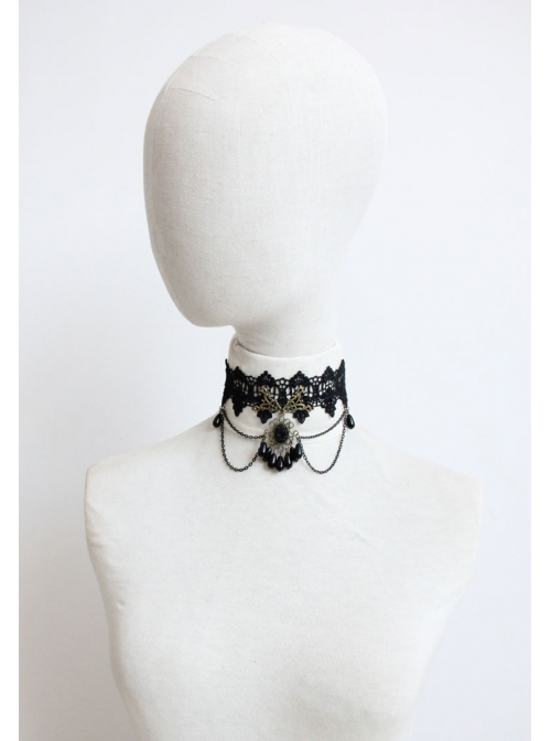 Gothic Fashion Retro Female Black Tassel Lace Flower Pearl Choker