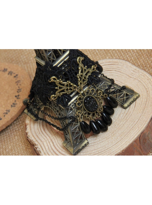 Gothic Fashion Retro Female Black Tassel Lace Flower Pearl Choker