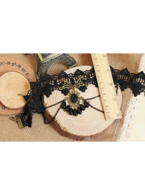 Gothic Fashion Retro Female Black Tassel Lace Flower Pearl Choker