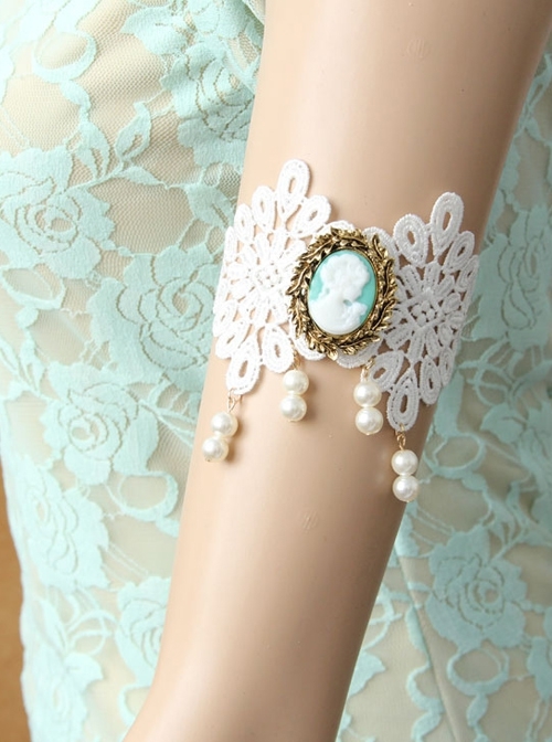 Baroque Fashion Retro Personality Beauty Head White Pearl Lace Wedding Armband